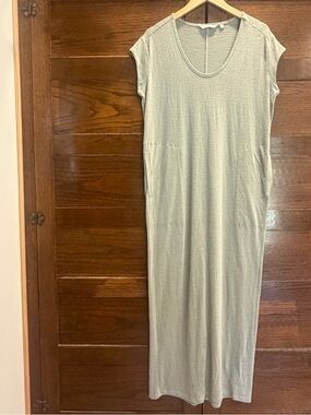 Athleta small soft modal Sage Green maxi Dress Relaxed fit Cap Sleeve scoop neck